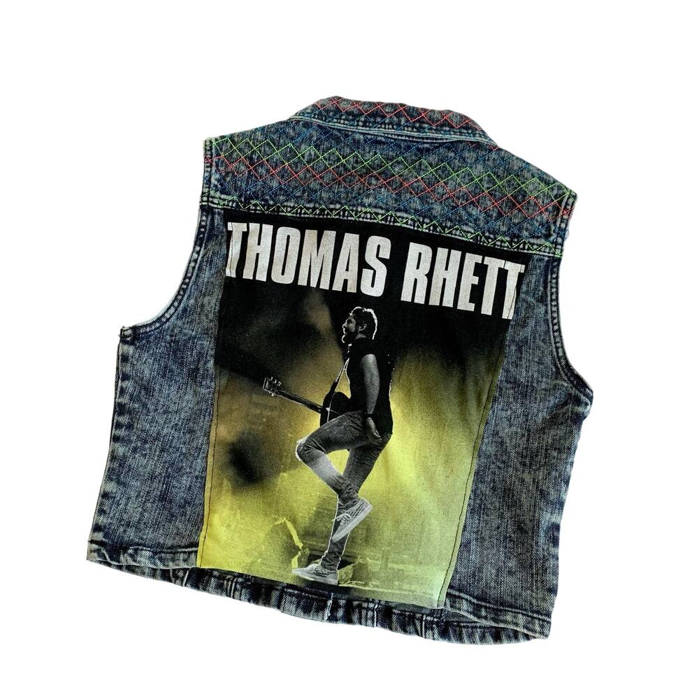 Reworked Apparel Thomas Rhett Country Custom Upcycled Denim Vest Juniors Large